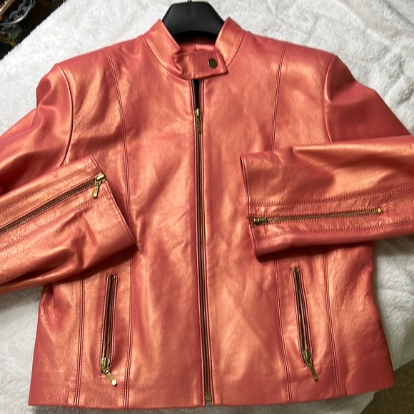 Cache peach pearl 100% leather jacket - Picture 3 of 12